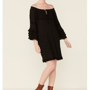 ROPER WOMEN'S RUFFLE 3/4 SLEEVE DRESS Black Size Small